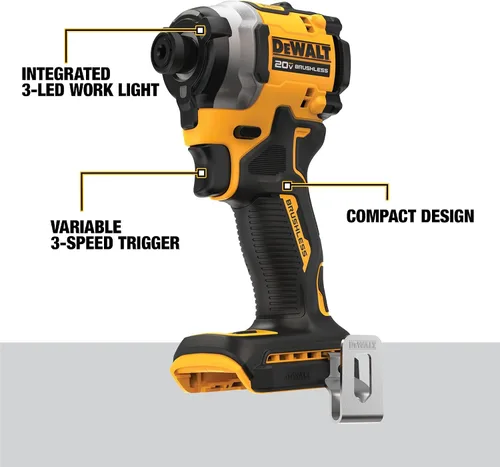 Vista 3 de DEWALT Kit de taladro de impacto inalámbrico ATOMIC de 20 V, 1/4 de pulgada, batería y cargador incluidos (DCF850E1)