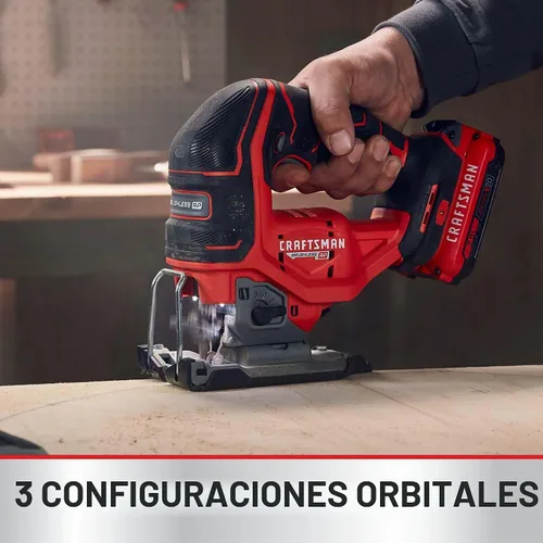 Vista 5 de CRAFTSMAN V20 RP - Sierra de calar inalámbrica, 3 ajustes orbitales, hasta 3,200 SPM, velocidad variable sin llave, solo herramienta (CMCS650B)