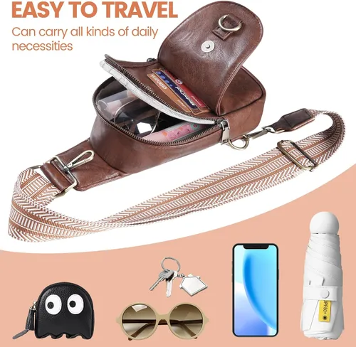 Vista 2 de KFXFENQ Bolso bandolera para mujer, de piel sintética, bolso bandolera pequeña, mochila cruzada multiusos para el pecho, para mujer, ciclismo
