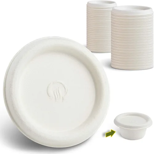 Vista 8 de Green Earth, Vasos compostables de bagazo de 2 onzas, material de fibra de caña de azúcar biodegradable, blanco, paquete de 50 Biodegradable