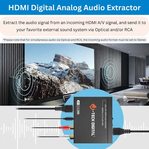 Vista 2 de J-Tech Digital Extractor de audio HDMI 4K 60Hz HDMI a óptico SPDIF + RCA, compatible con HDMI ARC Dolby Digital DTS CEC HDCP 1.4 [JTD4KATSW]