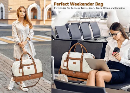 Vista 2 de Wogarl Weekender Bags for Women Large Canvas Overnight Bag Travel Duffel Bags Carry on Shoulder Weekend Bag Tote with Shoe Compartment for Travel