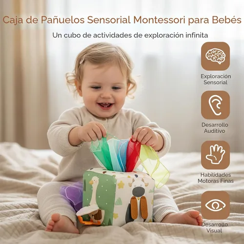 Vista 3 de Youuys Caja de Pañuelos de Juguete para Bebés de 6-12 Meses, Juguetes Sensoriales Montessori para Niño de 1 Año, Juguete Infantil con Pañuelos