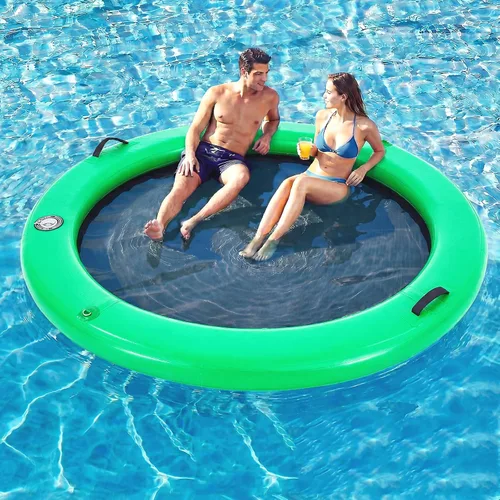 Vista 27 de Muelle flotante inflable redondo de 6 a 12 pies, anillo de flotador Sunchill, hamaca de agua para broncear flotadores de piscina con tela tejida