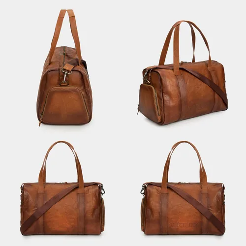 Vista 7 de VELEZ Mochila de cuero de grano superior para hombre + bolsa de fin de semana con compartimento para zapatos, Velez Mochila de cuero para hombre +