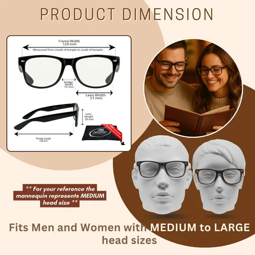 Vista 4 de proSPORT Gafas de lectura inspiradas retro vintage para hombres y mujeres, con alta ampliación disponible