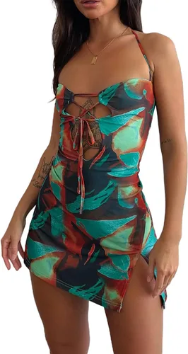 Vista 2 de Vestido corto de satén para mujer, con correa de diamante, para fiesta, cóctel, boda, invitada, busto