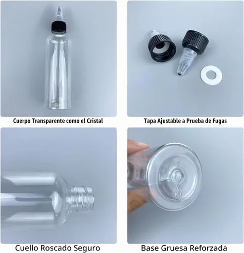 Vista 4 de 36 botellas de plástico de 4 onzas para líquidos, aceite para el cabello, pintura, pegamento, salsa de cocina, botella dispensadora transparente