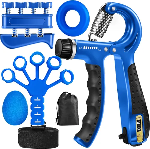 Vista 8 de Grip Strength Trainer Kit (5 Pack) Adjustable Resistance Hand Gripper,Finger Exerciser,Hand Extension Exerciser,Stress Relief Ball and Forearm Negro