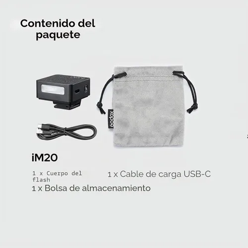 Vista 9 de GODOX iM20 Mini Flash para cámara con batería incorporada, compacto y portátil GN10/470 mAh, carga USB-C y zapata universal compatible con Sony Negro