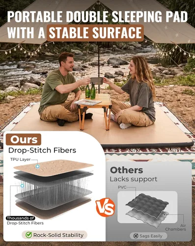 Vista 2 de KingCamp FLEXIREST 5.0 - Colchoneta de dormir doble para camping, compacta, tamaño completo, con bolsa de inflador, colchón de campamento sin PVC