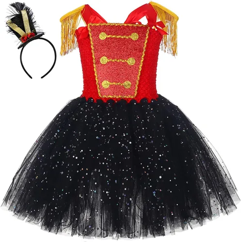 Vista 7 de HUIJZG Disfraz de soldado de Navidad para niños y niñas, con lentejuelas, tutú de tul, conjunto de sombrero, disfraz de fiesta de cosplay