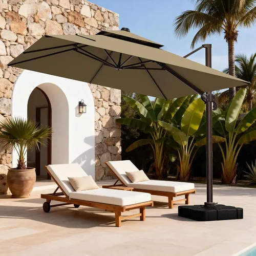 Vista 65 de Sombrilla de 10 x 13 pies para exteriores, sombrilla grande rectangular con viga voladiza, resistente, con rotación de 360°, sombrilla con Beige