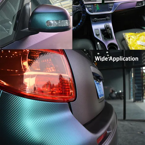 Vista 2 de Envoltura de Vinilo de Fibra de Carbono, Envoltura de Vinilo Púrpura Brillante para Automóvil, Encantador Camaleón Azul a Púrpura Autoadhesivo 1 pie