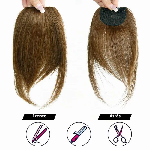 Vista 2 de Shinon Flequillo lateral grueso, extensiones de cabello humano real, color marrón claro