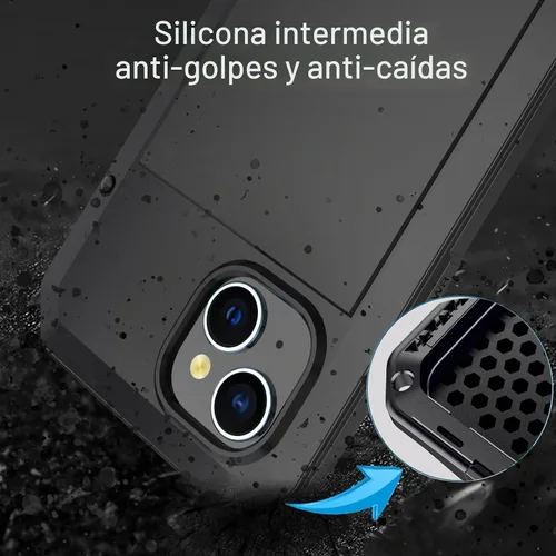 Vista 5 de Funda compatible con iPhone 15 Plus, funda protectora de cuerpo completo 360, resistente, a prueba de golpes, funda de metal de aleación de aluminio