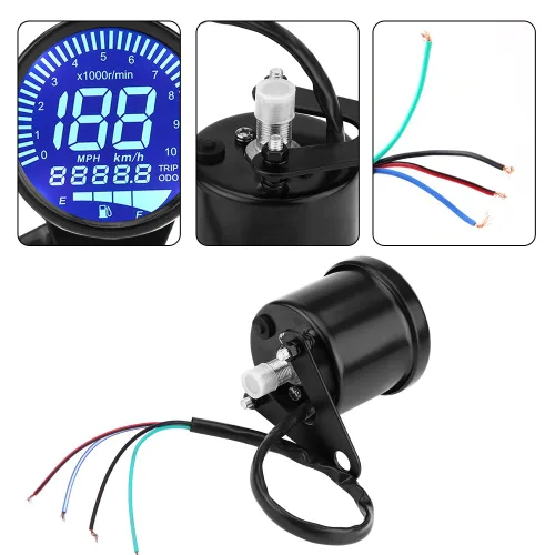 Vista 6 de Keenso 2.6 "Velocímetro universal para motocicleta, tacómetro LED, medidor de nivel de aceite