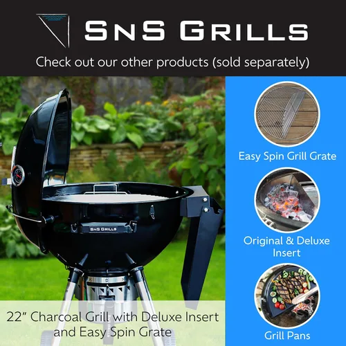 Vista 7 de Rejilla de cocción de parrilla de carbón SnS Grills EasySpin, de acero inoxidable 304, apertura grande con bisagras, perfecta para cocción de 2