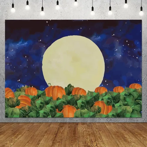 Vista 2 de Fondo de fotografía de campo de calabaza de Halloween de 10 x 8 pies, cielo estrellado, noche, luna, fondo de Halloween, baby shower, fiesta