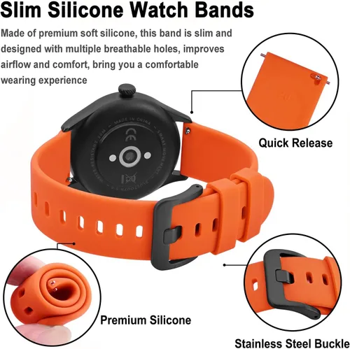 Vista 31 de BISONSTRAP Correas de reloj de silicona, correas de reloj delgadas con liberación rápida, 0.787 in, negro con hebilla negra