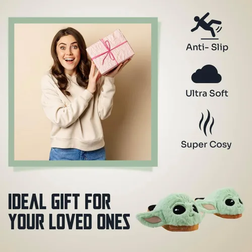 Vista 4 de Disney Pantuflas para mujer, esponjosas 3D antideslizantes, regalos de Baby Yoda