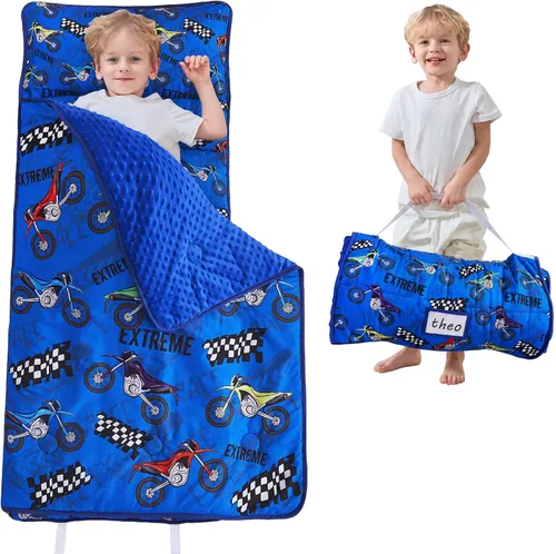 Vista 29 de Lasoftan Tapete para siesta para niños con almohada y manta, tapetes enrollados extra grandes para siestas, bolsas de dormir para niños y niñas