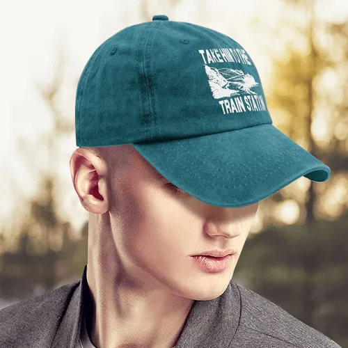 Vista 4 de devor Baseball Caps Take Him to The Train Station Baseball Caps for Men Graphic Denim Caps Adjustable