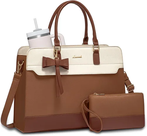 Vista 10 de LOVEVOOK Bolso para laptop de mano para mujer, bolso de trabajo de cuero, bolso de negocios impermeable para profesora, bolso de mano grande