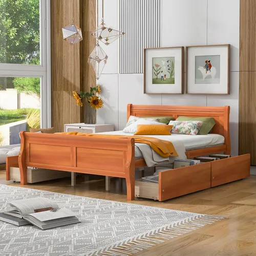 Vista 20 de Cama de plataforma de madera de tamaño individual con cabecera en forma de casa, soporte de listones de madera, para dormitorio de niños, niñas