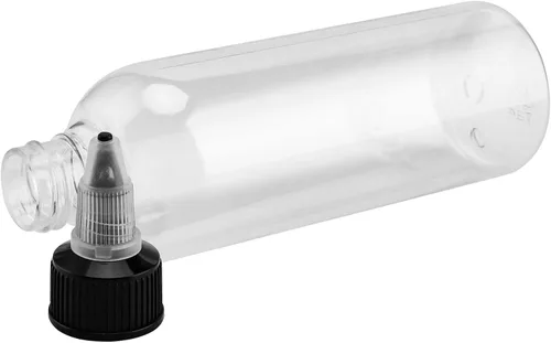 Vista 4 de JAPCHET 60 botellas vacías de plástico de 4 onzas, botellas de plástico de 4.1 fl oz con tapa superior giratoria, botellas transparentes