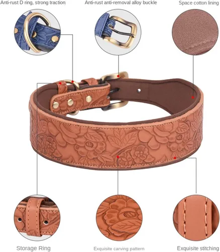 Vista 2 de Collar básico de piel sintética para perros grandes, medianos y pequeños, estampado en relieve (M, negro)