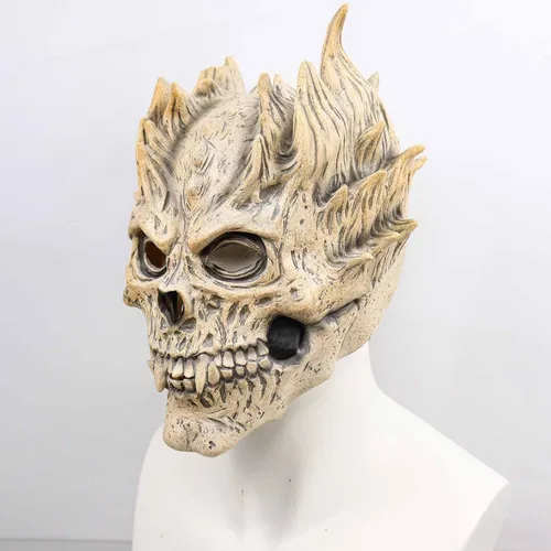 Vista 3 de Máscara de calavera de cabeza completa, máscara de esqueleto aterrador de demonio, máscara de demonio espeluznante de huesos viejos y guerreros