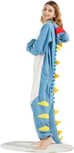 Vista 2 de DELEY Women Men Halloween Onesie Adult Pajamas Animal Cosplay Costume Homewear Sleepwear Jumpsuit,Tyrannosaurus