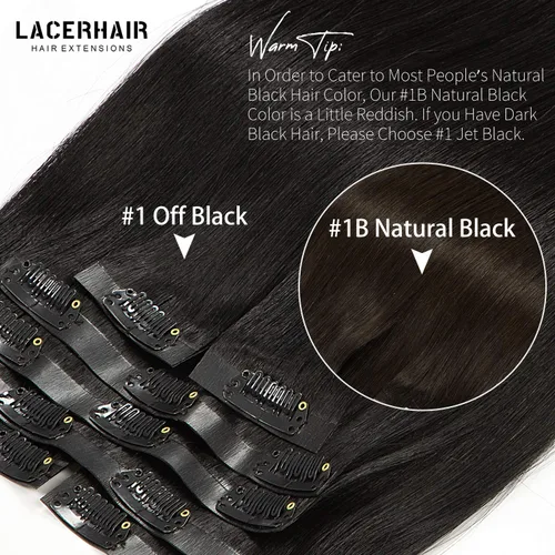 Vista 5 de Lacer Extensiones de cabello humano Remy sin costuras, color negro #1, ultra fino, doble trama de poliuretano, invisible, 7 unidades, 4.33 oz