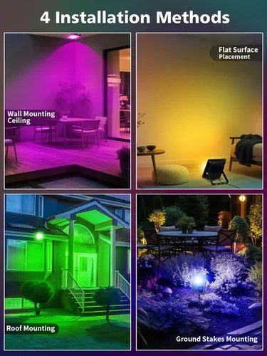 Vista 3 de T-SUN Luz de inundación LED, luces de seguridad impermeables RGB de 10 W, con enchufe de EE. UU., control remoto súper brillante, foco
