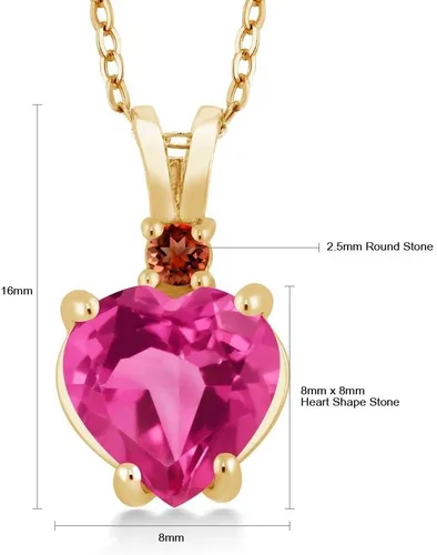 Vista 4 de 2,47ct forma de corazón rosa Creado Zafiro Rojo Granate oro amarillo de 14K Colgante