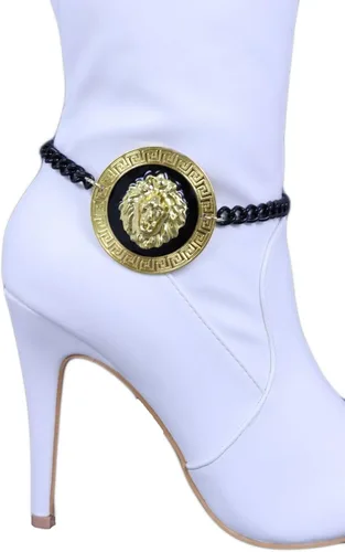 Vista 2 de Trendy Fashion Jewelry Pulsera de metal negro con cadena de botas occidentales para mujer, pulsera de tobillo grande león dorado para zapatos, Metal