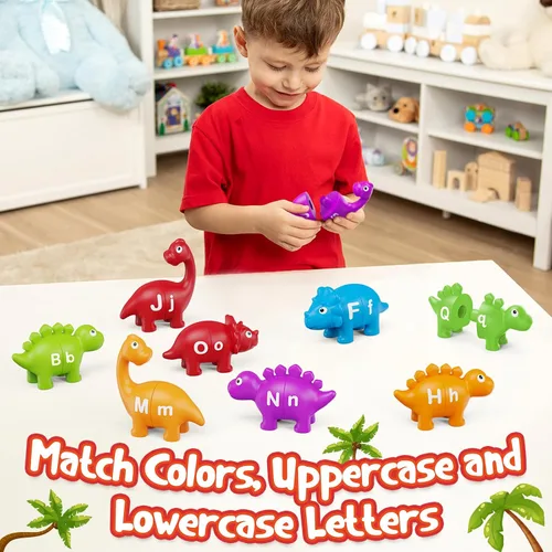 Vista 3 de Kasfalci Juguetes de aprendizaje del alfabeto, juguetes de dinosaurio para niños, aprendizaje ABC para niños pequeños, juego de letras a juego