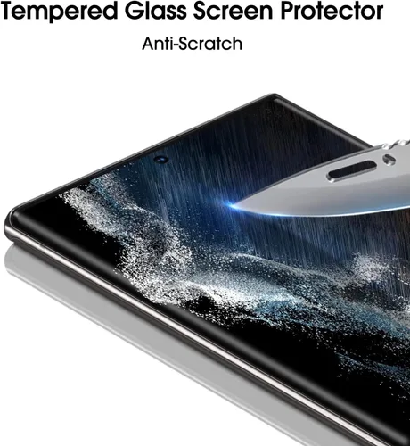 Vista 6 de amFilm Protector de pantalla de vidrio para Samsung Galaxy S22 Ultra, curvado 3D con tecnología de dispersión de líquidos, diseñado para lector