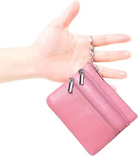 Vista 2 de Monedero de cuero auténtico para mujer con llavero
