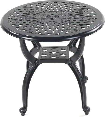Vista 8 de Mandolin Mesa auxiliar de patio al aire libre, resistente al óxido, de aluminio fundido, mesa auxiliar resistente a la intemperie, mesa de café