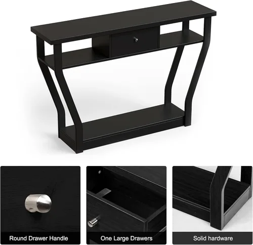 Vista 4 de WATERJOY Mesa de entrada de madera de 47 pulgadas con cajón y estante, mesas decorativas para sala de estar y pasillo