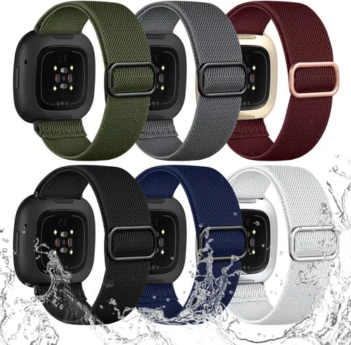Vista 17 de Ouwegaga Banda elástica compatible con Fitbit Versa 4 bandas/Sense 2/Sense/Versa 3 bandas para mujeres y hombres, correa deportiva ajustable de A1