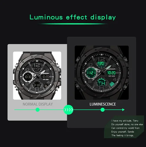 Vista 5 de Relojes deportivos para hombre, impermeables, con fecha, analógico, pantalla doble, multifunción, táctica, LED, alarma, cronómetro