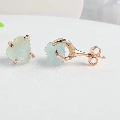 Vista 91 de Aretes de piedra preciosa natural en bruto con oro rosa sobre plata de ley 925, 6 a 0.276 in, regalo de piedra de nacimiento de calidad genuina