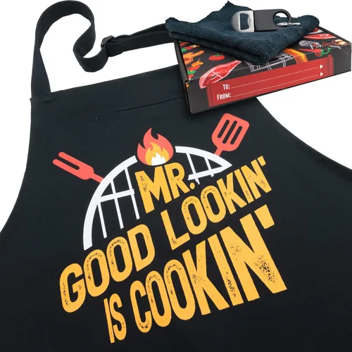 Vista 8 de Mr Good Lookin - Delantal de cocina, delantal de cocina para hombres, regalo ideal de Navidad o día del padre, juego de regalo o delantal solo