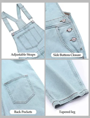 Vista 8 de luvamia - Overol de jeans para mujer, diseño casual, ajustable y elástico con pechera