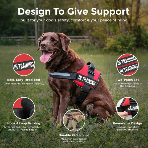 Vista 7 de Parches para gancho y bucle de arnés de perro de servicio, parche de "emotional support" durante el adiestramiento de perros de servicio y perros