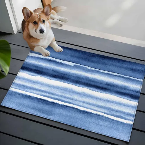 Vista 3 de Small Area Rugs 2x3 Ft, Blue Stripes Non-Slip Area Rugs for Living Room Bedroom Entryway, Watercolor Retro Ombre Abstract Tie Dye Art Washable