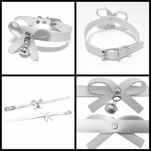 Vista 3 de Tosmifairy Gargantilla gótica de cuero para hombres y mujeres, collar de discoteca, cadena de aluminio, correa con mango de poliuretano